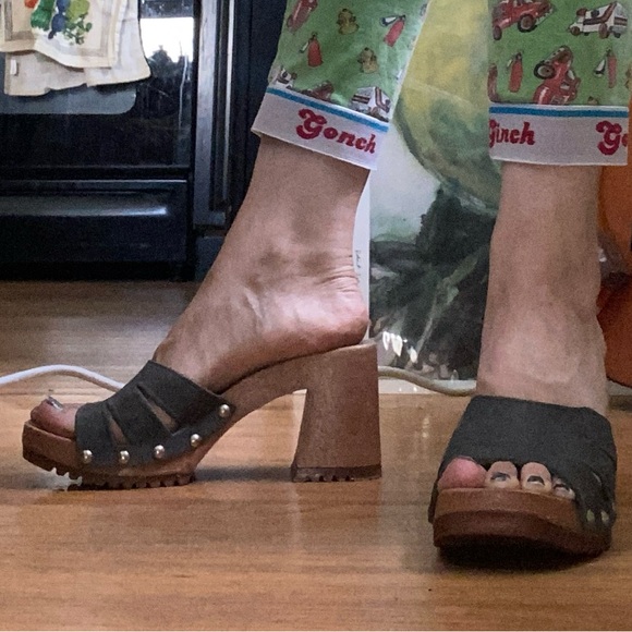 Vintage Leather Collection chunky mule grommet slide sandal heel 37 6 - Picture 1 of 15